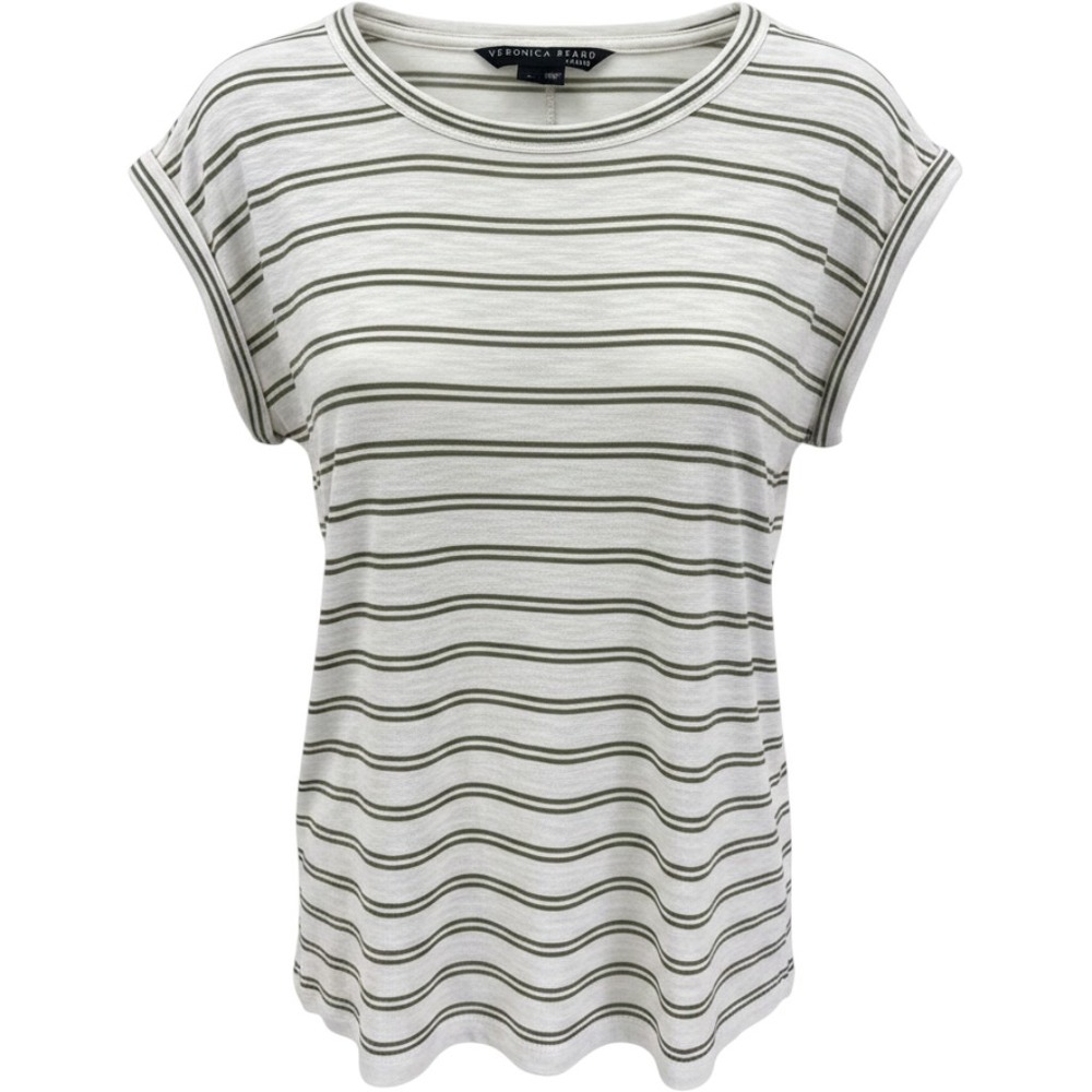Veronica Beard Jeans 100% Pima Cotton Olive Stripe Tee M Quiet Luxury - Picture 1 of 5